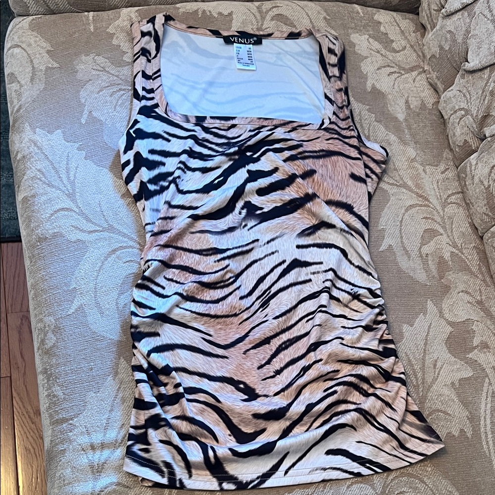 VENUS Women's Zebra Print Tank Top - Black and Tan